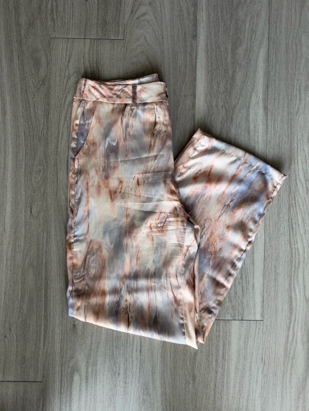Abstract Wide Leg Pants in Brown, Blue, creamy, pinky